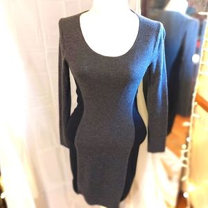 THEORY Sweater Dress Long Sleeve Designer Body-Con Gray Black Womens Size Small